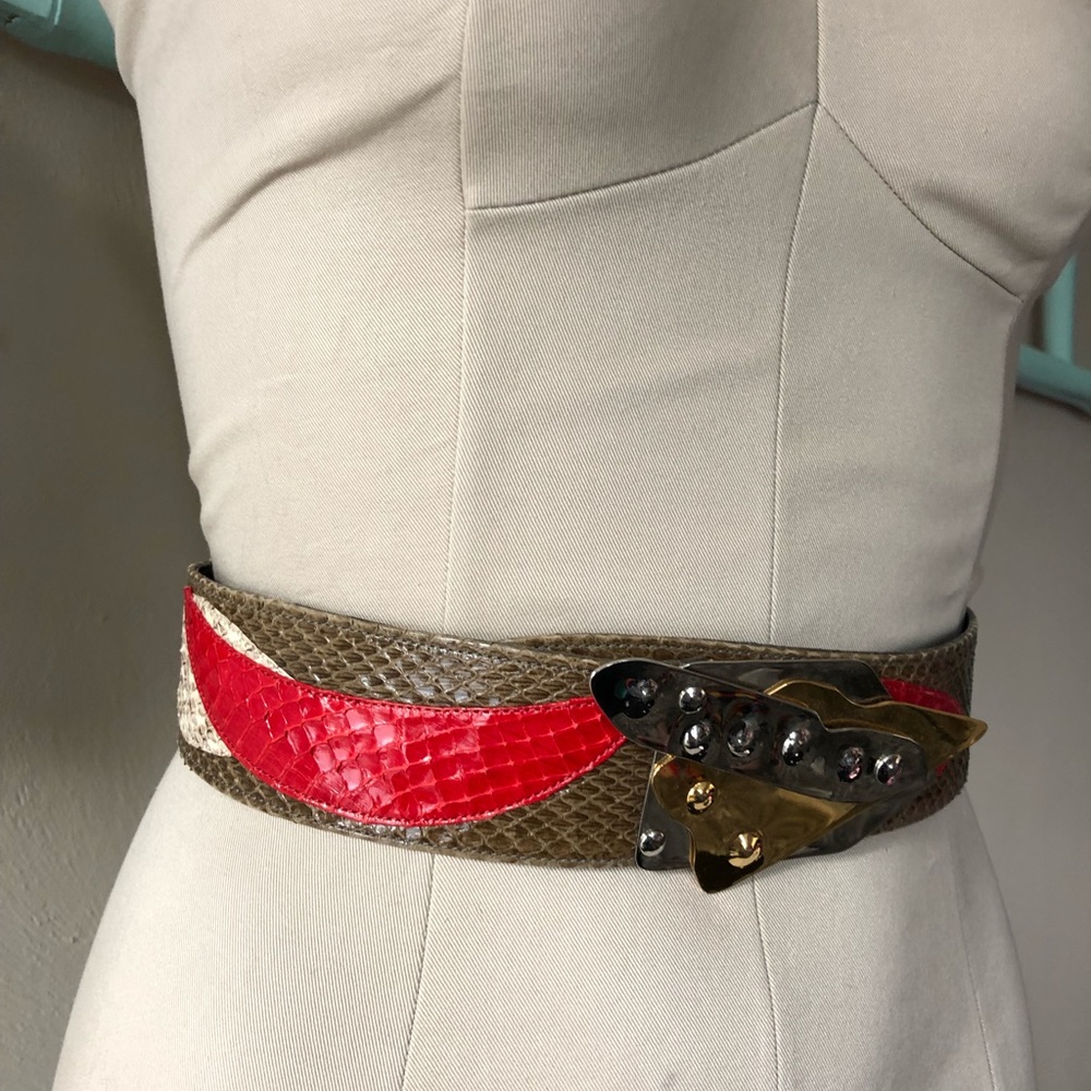 Judith Leiber ‘80’s Python Art Deco Vintage Wide Belt sz: S - Picture 5 of 16